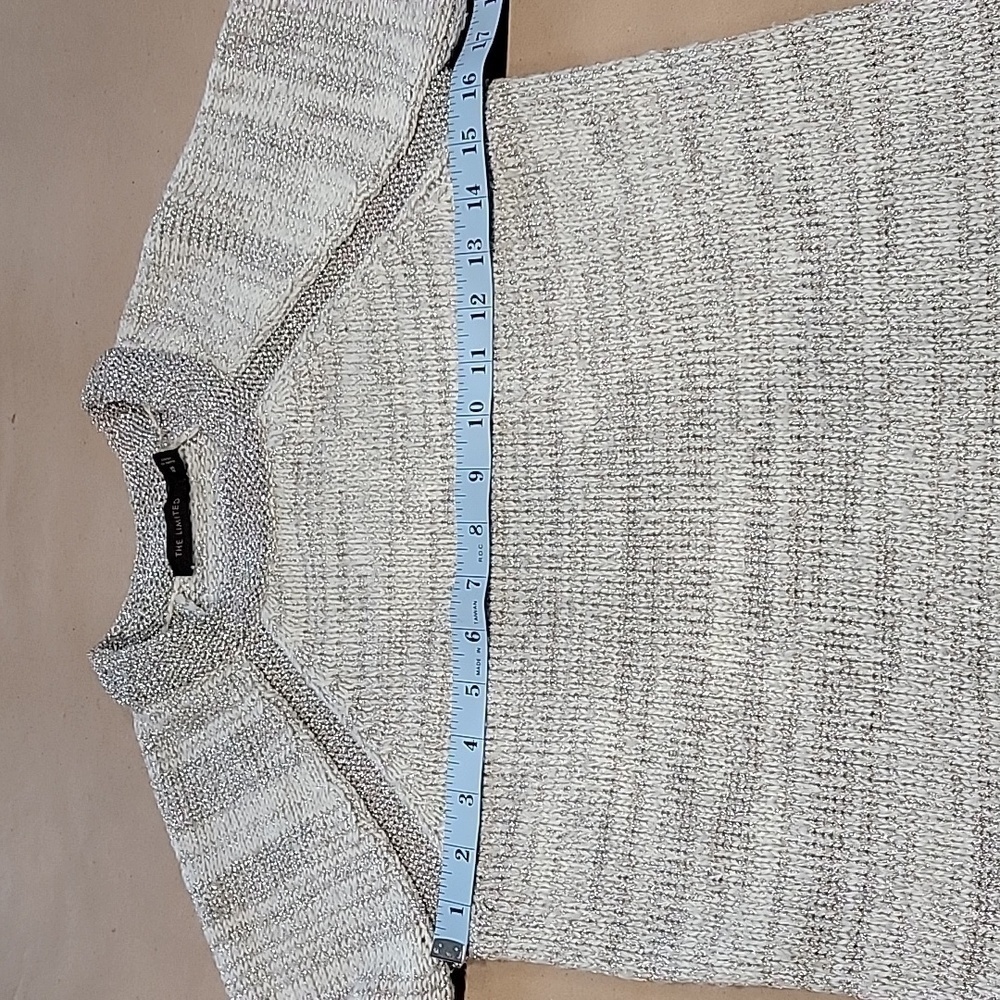 The Limited Size XS White & Silver Metallic Crew Neck Sweater. Gently Used Cond. - Picture 8 of 11